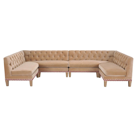 Bespoke Tufted Velvet 4-Piece Banquette Sectional Sofa 12 Ft