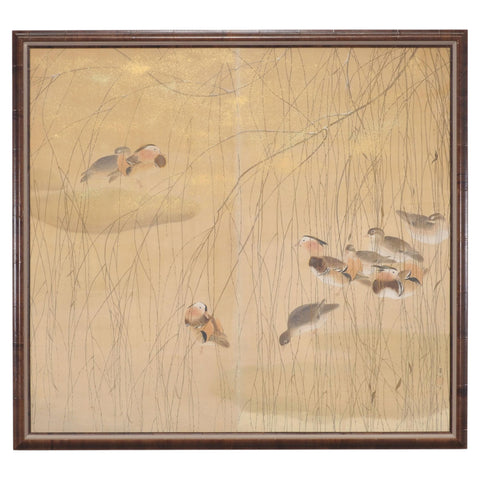 Japanese Taishō/Shōwa Painting Flock of Ducks in Winter Pond