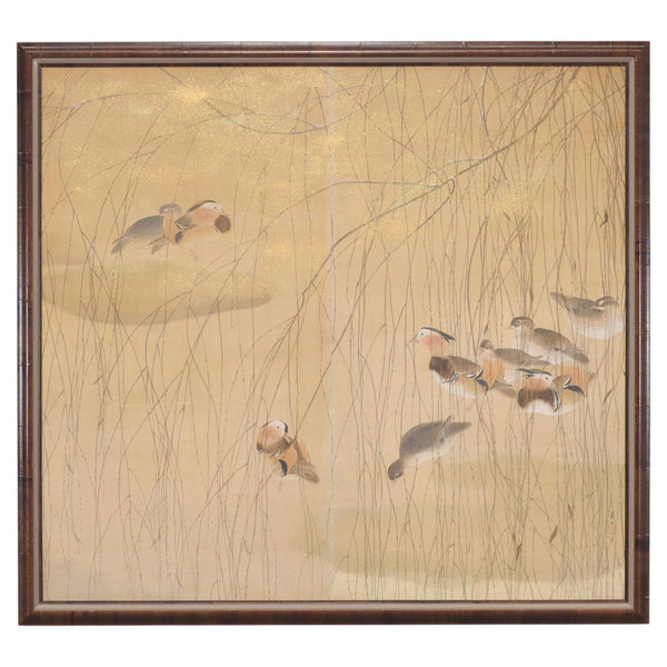 Japanese Taishō/Shōwa Painting Flock of Ducks in Winter Pond