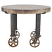 Industrial Style Round Machined Iron Center Table on Casters