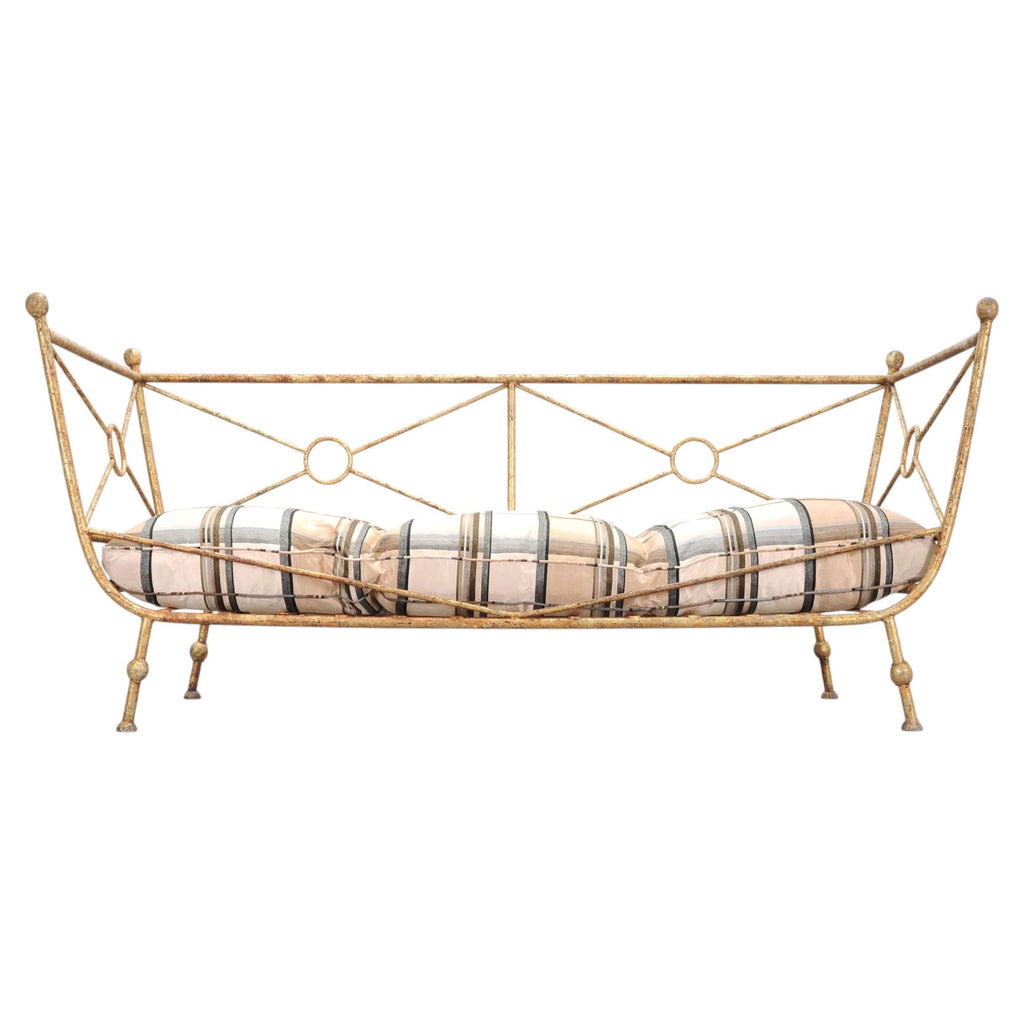 Giacometti Style Neoclassical Gilt Iron Daybed or Sofa 7 Ft