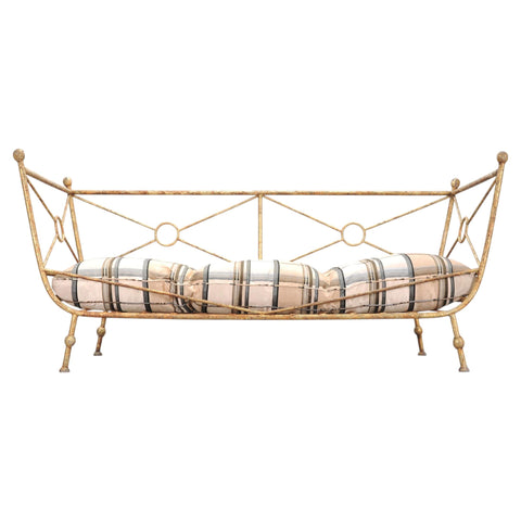 Giacometti Style Neoclassical Gilt Iron Daybed or Sofa 7 Ft