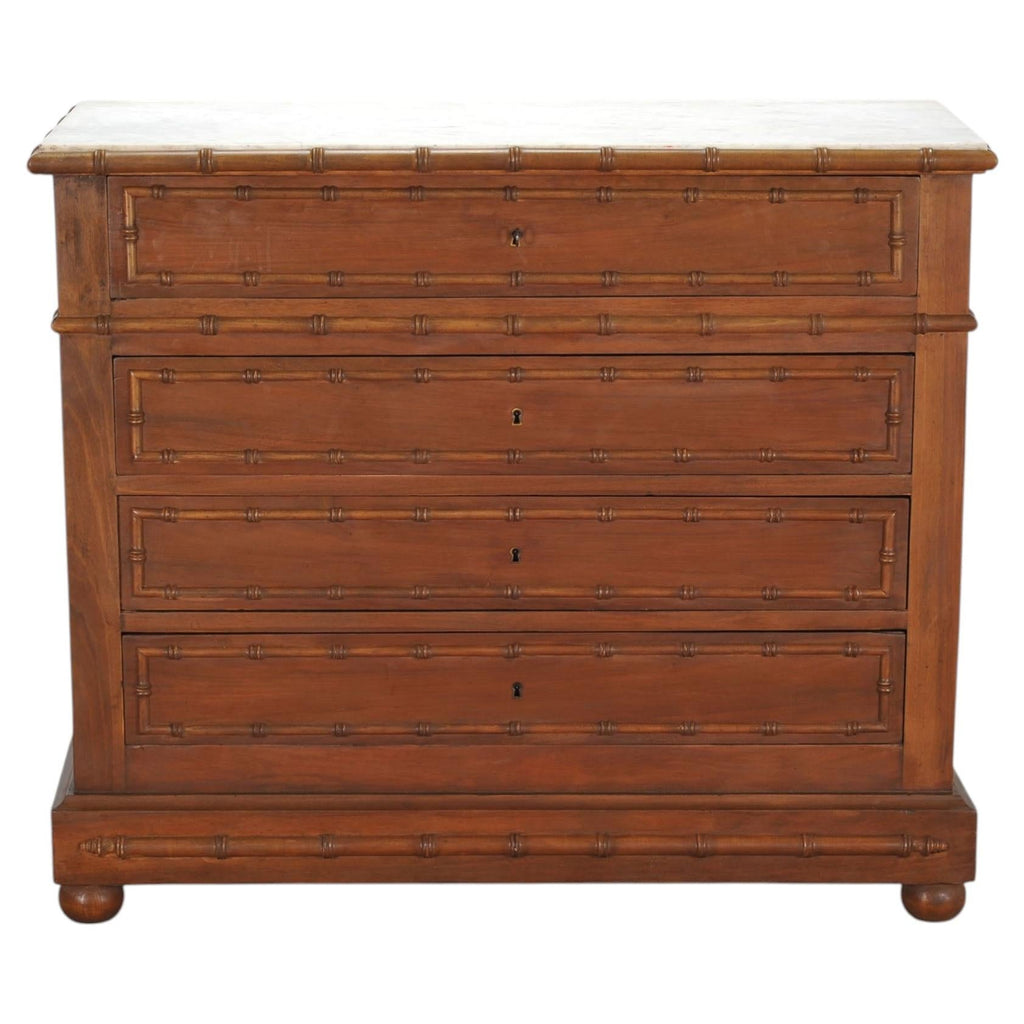 English Faux Bamboo Aesthetic Movement Marble Top Commode Dresser