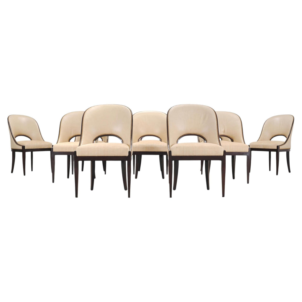 Set of Ten French Art Deco Style Gondola Leather Dining Chairs
