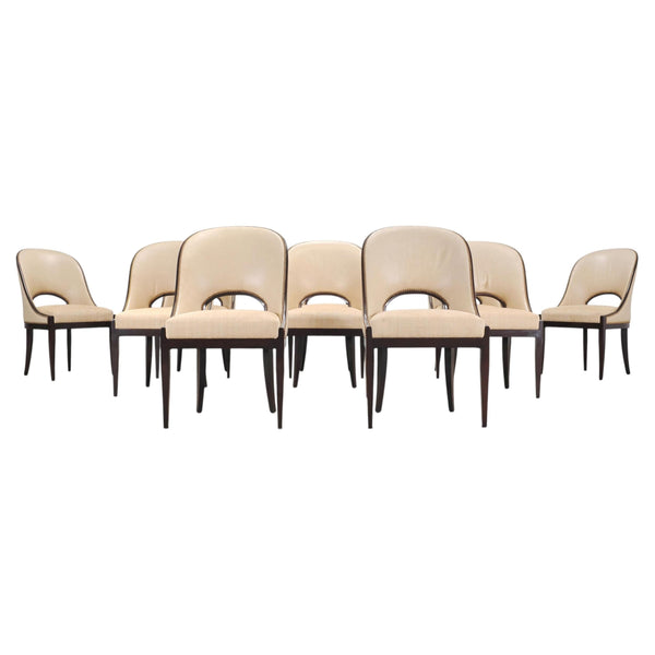 Set of Ten French Art Deco Style Gondola Leather Dining Chairs