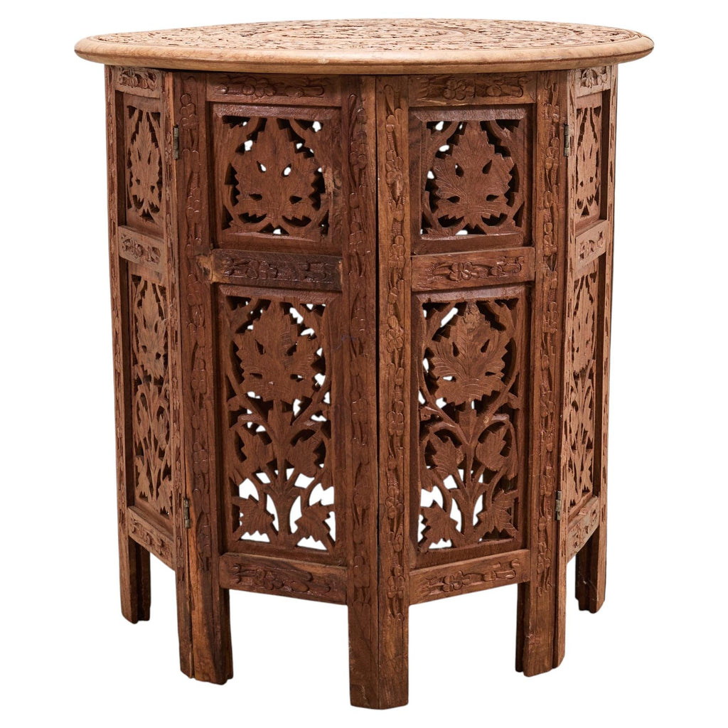 Moorish Style Carved Teak Inlaid Round Tabouret Drink Table