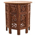 Moorish Style Carved Teak Inlaid Round Tabouret Drink Table