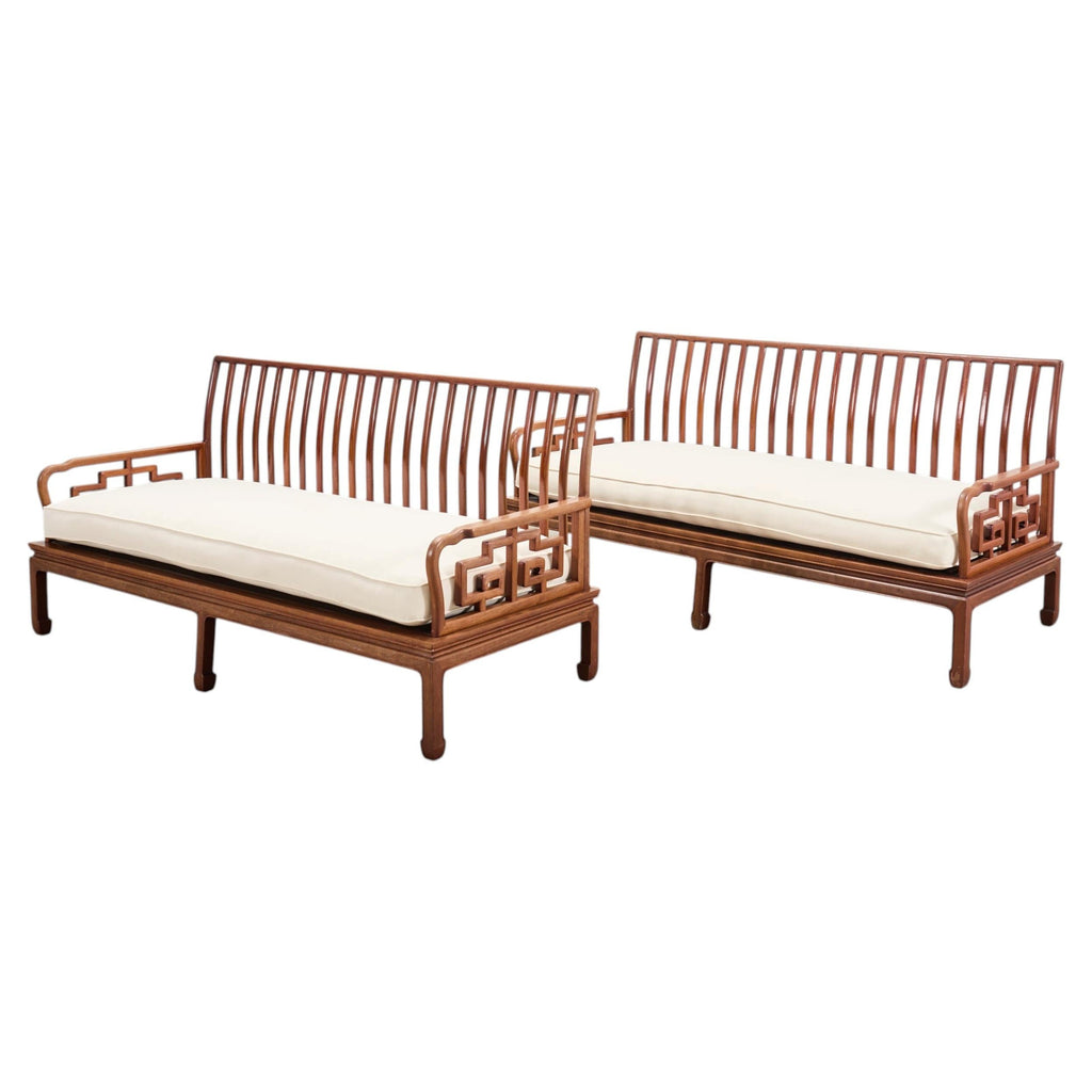 Pair of Michael Taylor Style Ming Inspired Hardwood Sofas