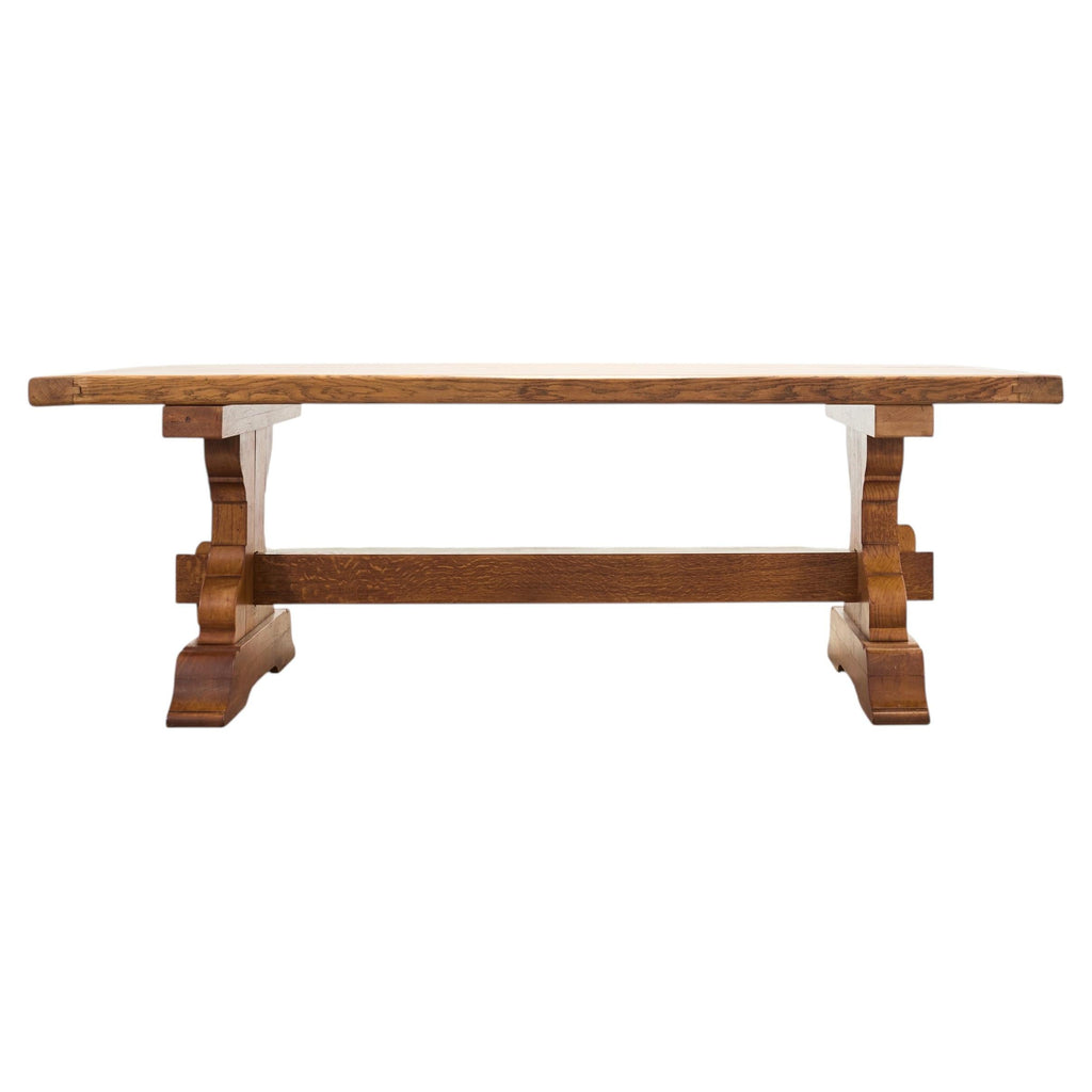 French Provincial Country Oak Trestle Farmhouse Dining Table 7Ft