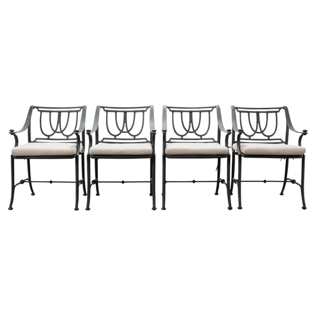 Set of Four Brown Jordan-Style Neoclassical Garden Armchairs
