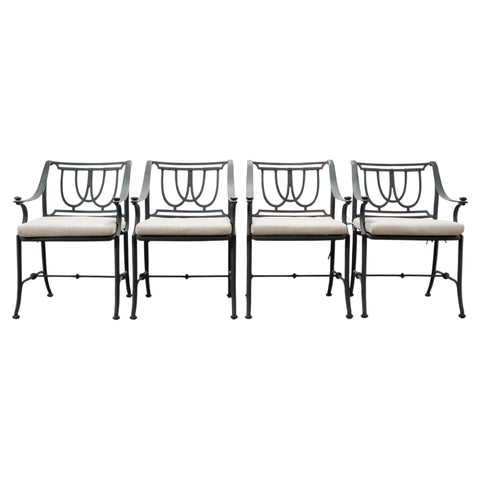 Set of Four Brown Jordan-Style Neoclassical Garden Armchairs