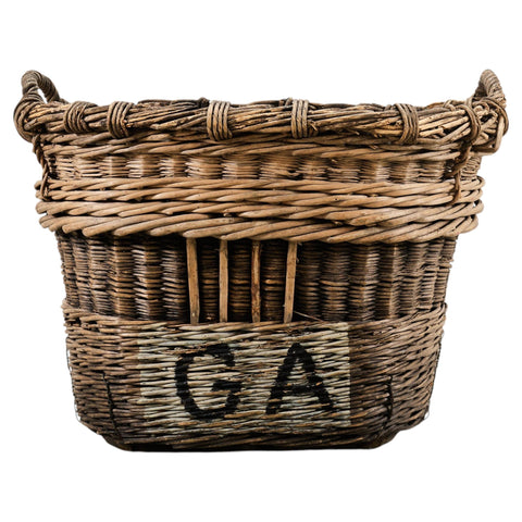 French Champagne Grape Vineyard Harvest Woven Wicker Basket