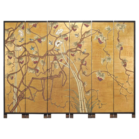 Chinese Export Flora and Fauna Gilt Coromandel Screen 8 Ft