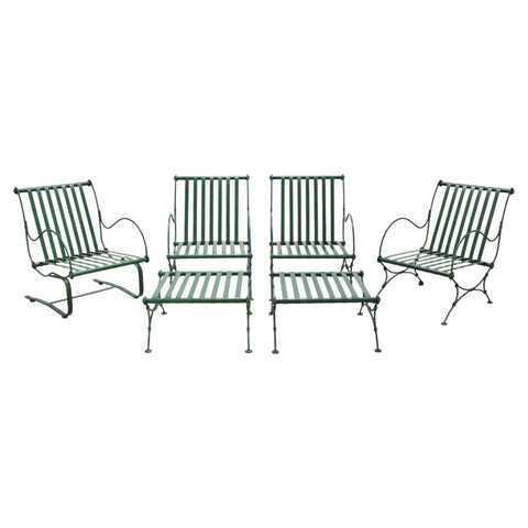 Set of Four O.W. Lee Iron Garden Lounge Chairs and Two Ottomans