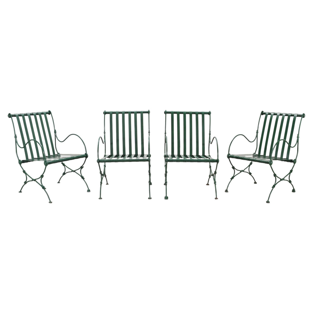 Set of Four O.W. Lee Wrought Iron Garden Patio Dining Armchairs