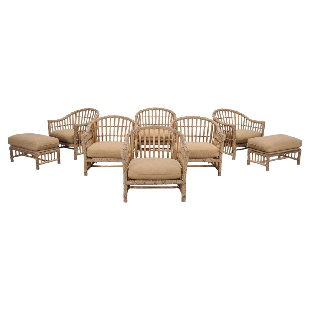 Set of Six Rattan Lounge Chairs & Two Ottomans by Danny Ho Fong