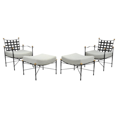 Pair of Mario Papperzini Amalfi Iron Lounge Chairs and Ottomans