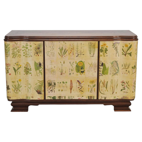 1940s Swedish Modern Nordens Flora Botanical Sideboard Cabinet