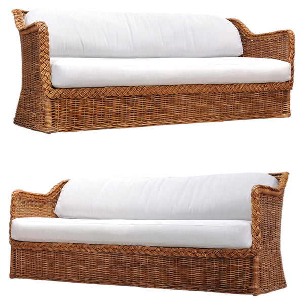 Pair of Michael Taylor Style Organic Modern Wicker Rattan Sofas