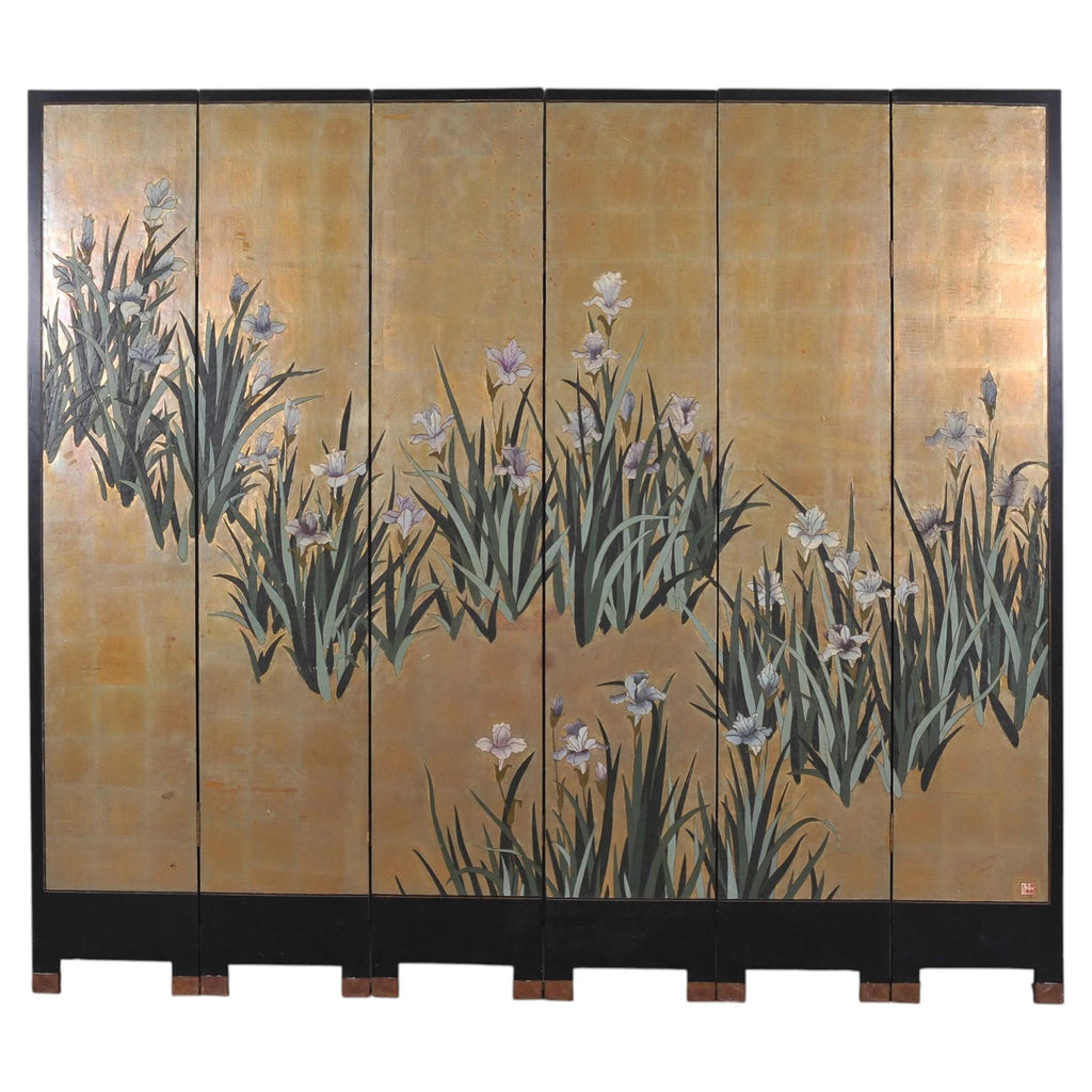 Chinese Export Coromandel Screen After Ogata Korin Irises