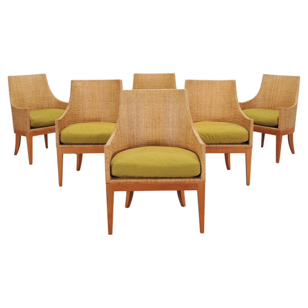 Set of Six McGuire Umbria Woven Rattan Cane Dining Armchairs