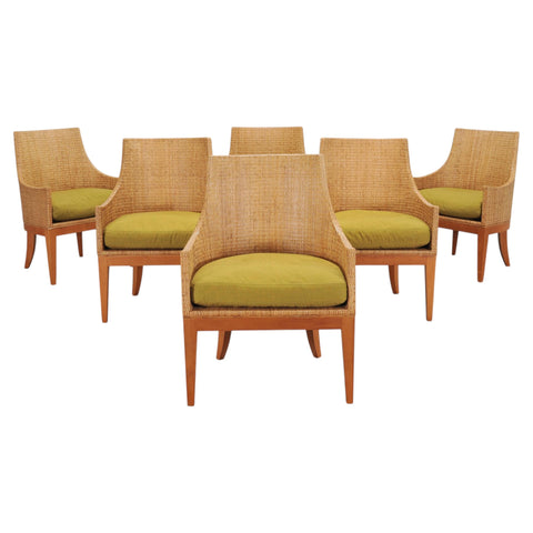 Set of Six McGuire Umbria Woven Rattan Cane Dining Armchairs