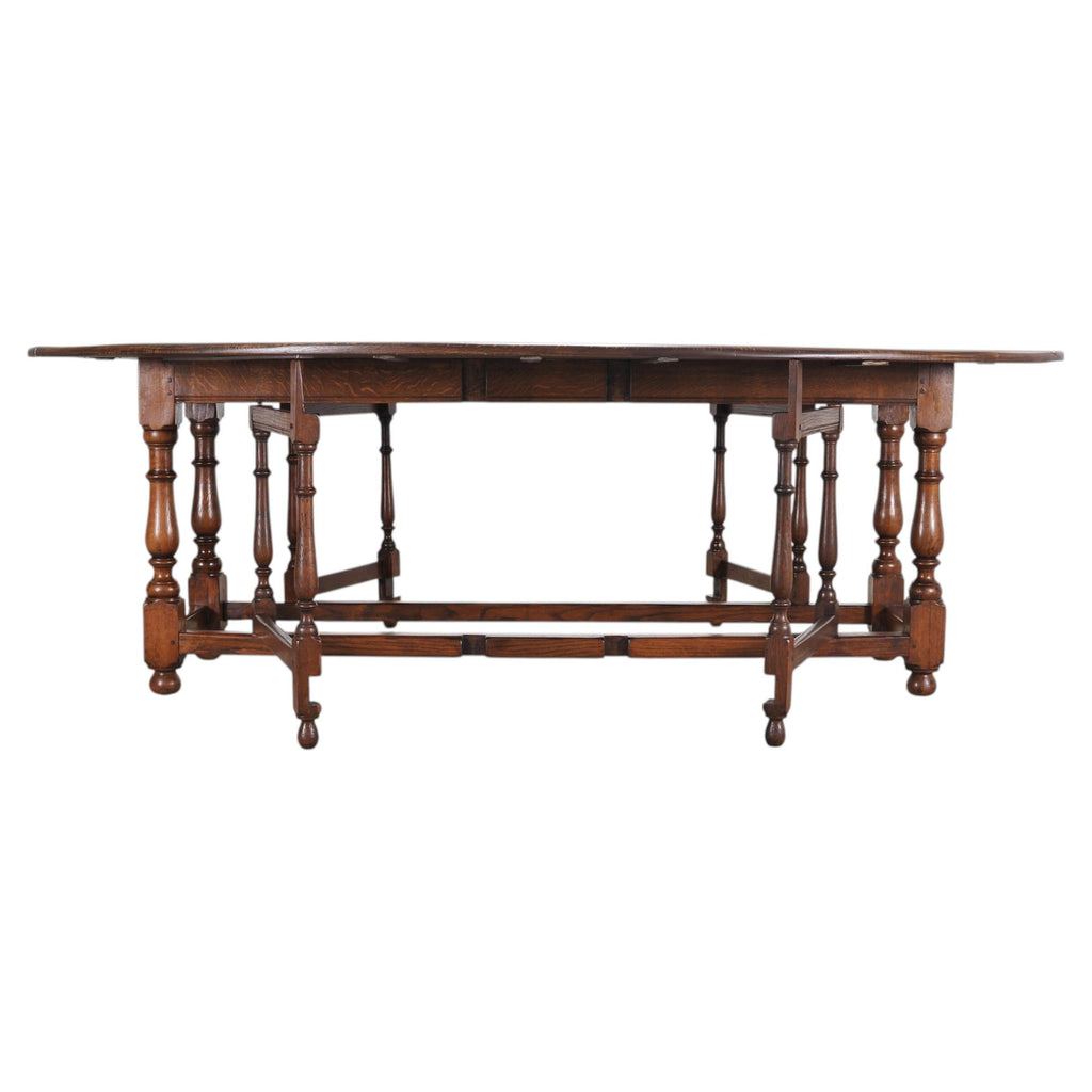 English Georgian Style Oak Drop-Leaf Wake Dining Table 7.5 Ft