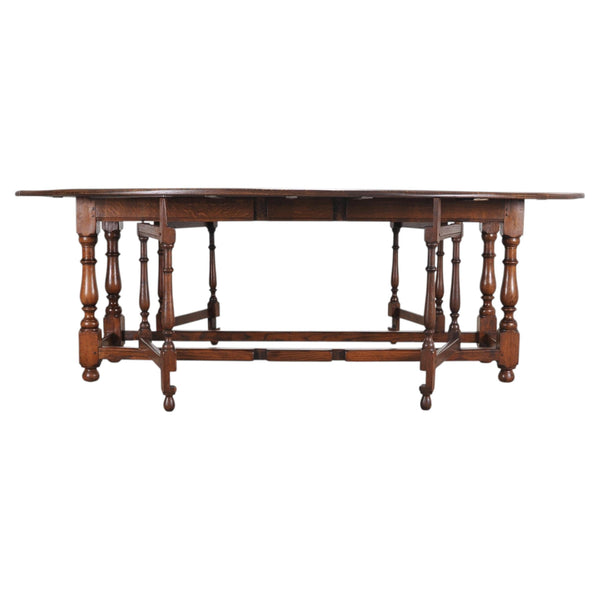 English Georgian Style Oak Drop-Leaf Wake Dining Table 7.5 Ft