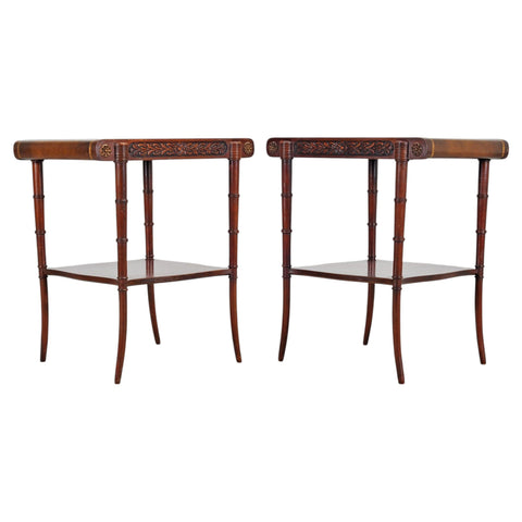 Pair of Regency Style Mahogany Leather Top Drink Side Tables