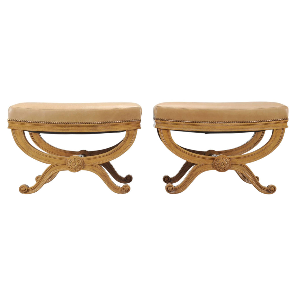 Pair of Michael Taylor Neoclassical Curule d'Orsay Ottoman Benches