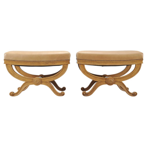 Pair of Michael Taylor Neoclassical Curule d'Orsay Ottoman Benches