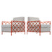 Pair of French Maison Jean Orange Iron Lattice Lounge Chairs