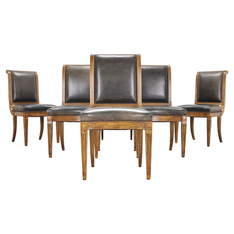 Set of Six Michael Taylor Regency Style Leather Dining Chairs