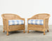 Pair of McGuire Rattan Wicker Lounge Chairs and Ottoman