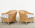 Pair of McGuire Rattan Wicker Lounge Chairs and Ottoman