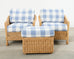 Pair of McGuire Rattan Wicker Lounge Chairs and Ottoman