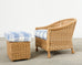 Pair of McGuire Rattan Wicker Lounge Chairs and Ottoman