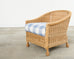 Pair of McGuire Rattan Wicker Lounge Chairs and Ottoman