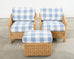Pair of McGuire Rattan Wicker Lounge Chairs and Ottoman