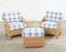 Pair of McGuire Rattan Wicker Lounge Chairs and Ottoman