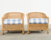 Pair of McGuire Rattan Wicker Lounge Chairs and Ottoman