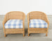 Pair of McGuire Rattan Wicker Lounge Chairs and Ottoman