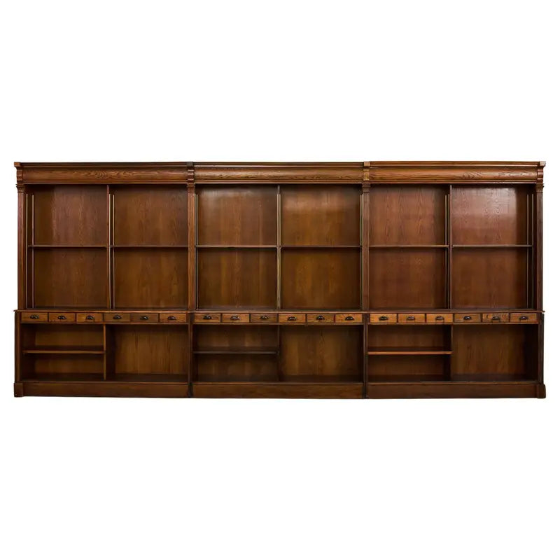 Monumental English Oak Haberdashery Display Bookcase Cabinet 18 Ft.