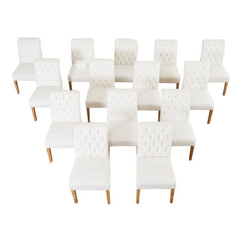 Set of Fourteen Tufted Scroll Back Dining Chairs