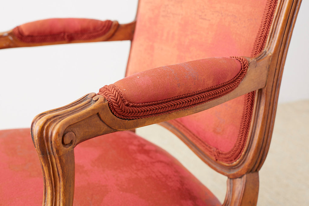 French louis xv velvet walnut side chairs