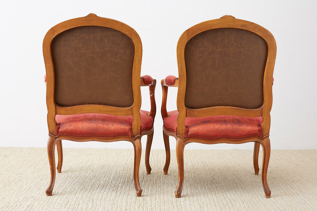 Red Louis XV style gilded wood armchair - Louis xv armchairs