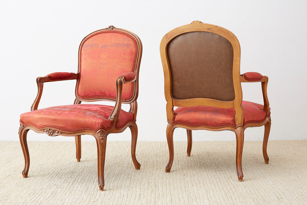 Pair of 19th Century Louis XV Carved Walnut Armchairs