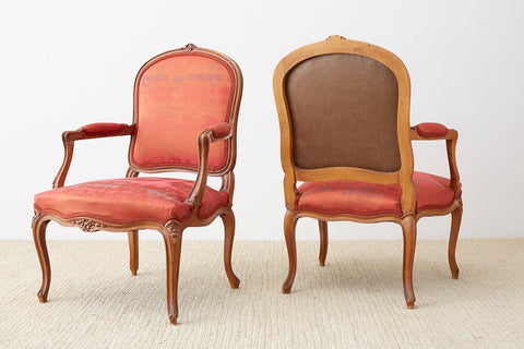 Pair of 19th Century Louis XV Carved Walnut Armchairs