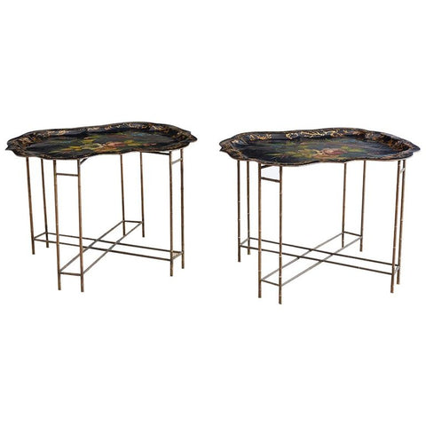 English Faux Bamboo Toleware Tray Tables