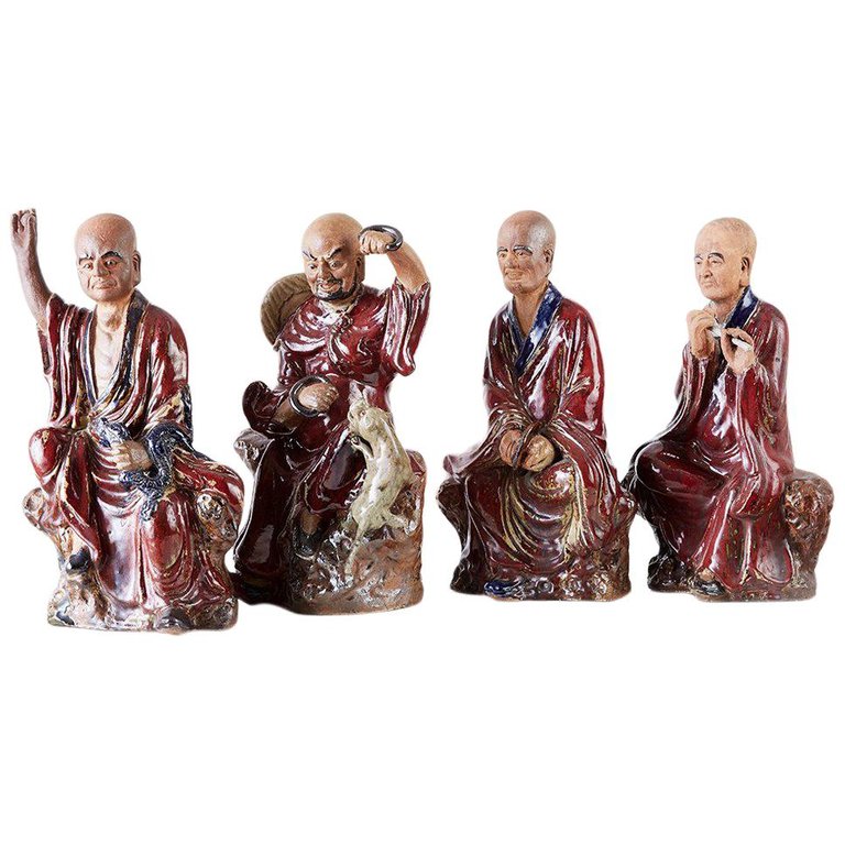 Set of Four Chinese Shiwan Pottery Immortal Dieties